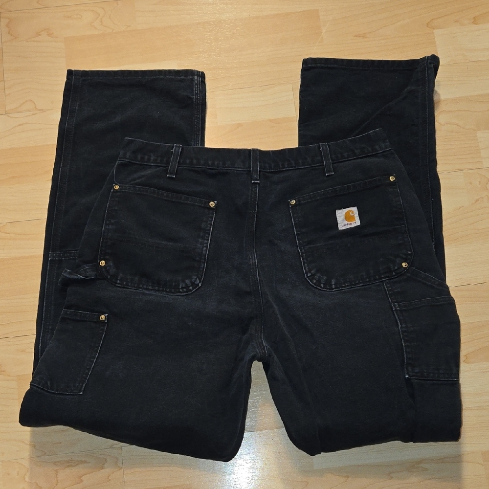 Vtg Carhartt Helmets to Hardhats Double Knee Black Work Pants B01-BLK 36x36